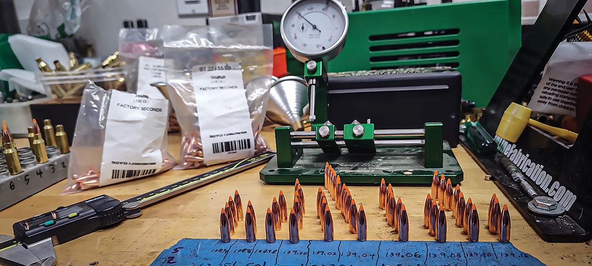 Bullets were sorted by length and weight to check consistency and examine each bullet individually by hand. Very few bullets actually displayed any visual blemishes at all and weights were within a couple grains of each other. The majority were within half a grain.